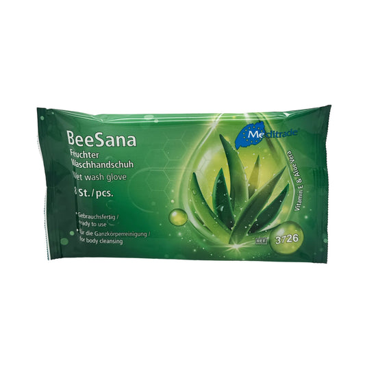 BeeSana® - Feuchter Waschhandschuh - Vitamin E & Aloe Vera - 8 Stück