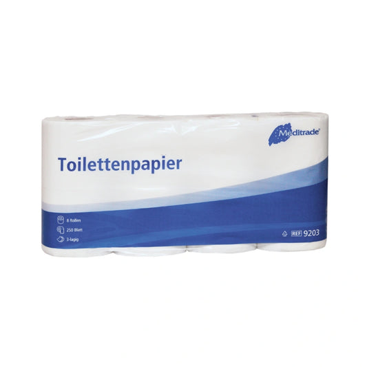 Meditrade - Toillettenpapier - 250 Blatt pro Rolle, hochweiß, 3-lagig - 8 Rolen